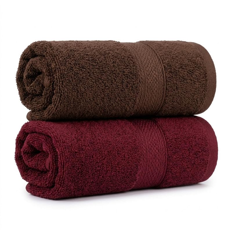 Image of TowelWala Premium Hand Towel Soft Absorbent Quick Dry (Brown /Maroon) | Premium 550 GSM cotton with woven border-quick drying and perfect for bathroom, kitchen, gym, and travel.