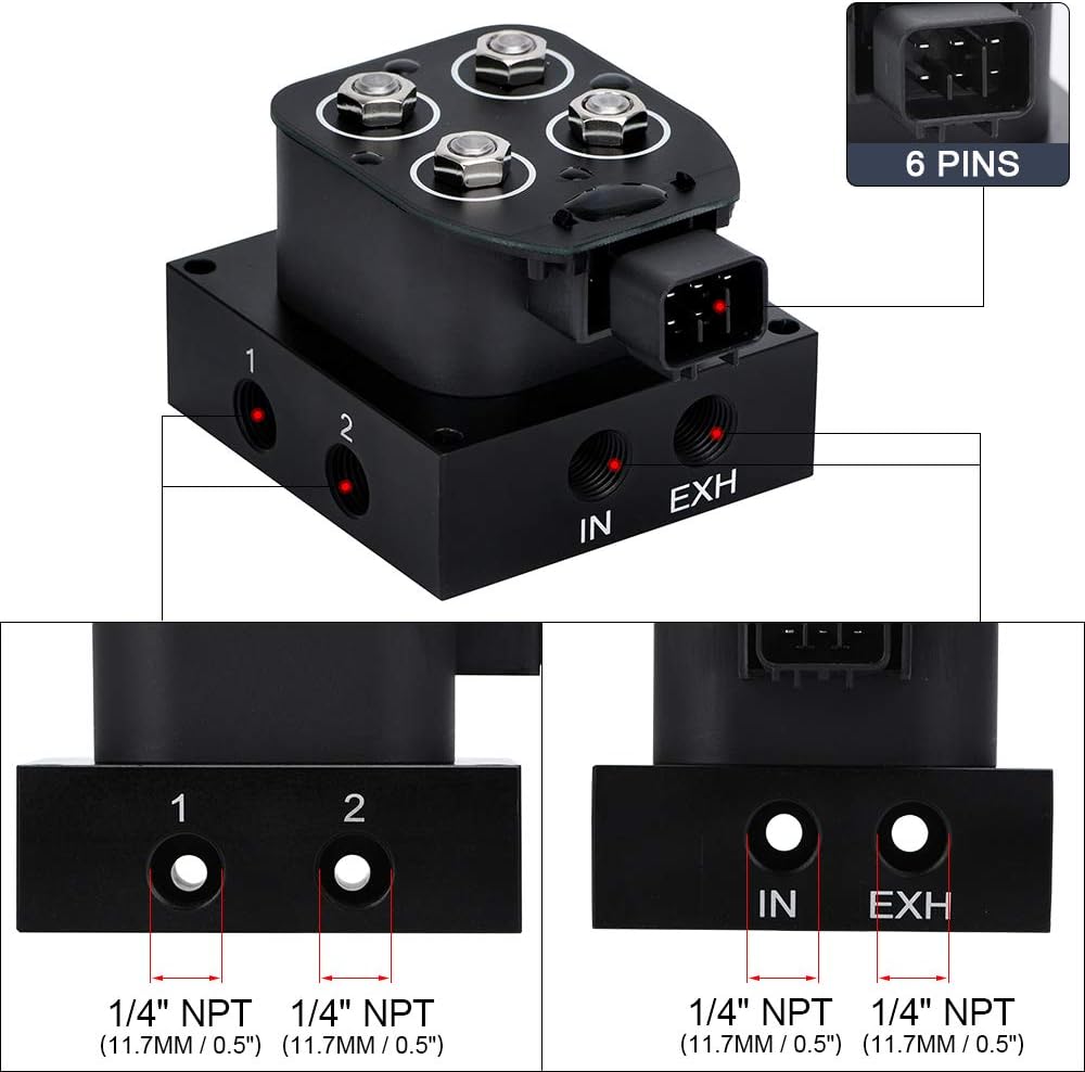 PTNHZ Universal 1/4 NPT 0-200Psi 12V Control Air Bag Suspension 2Corner Block Manifold Solenoid Valve For Auto Motorcycle