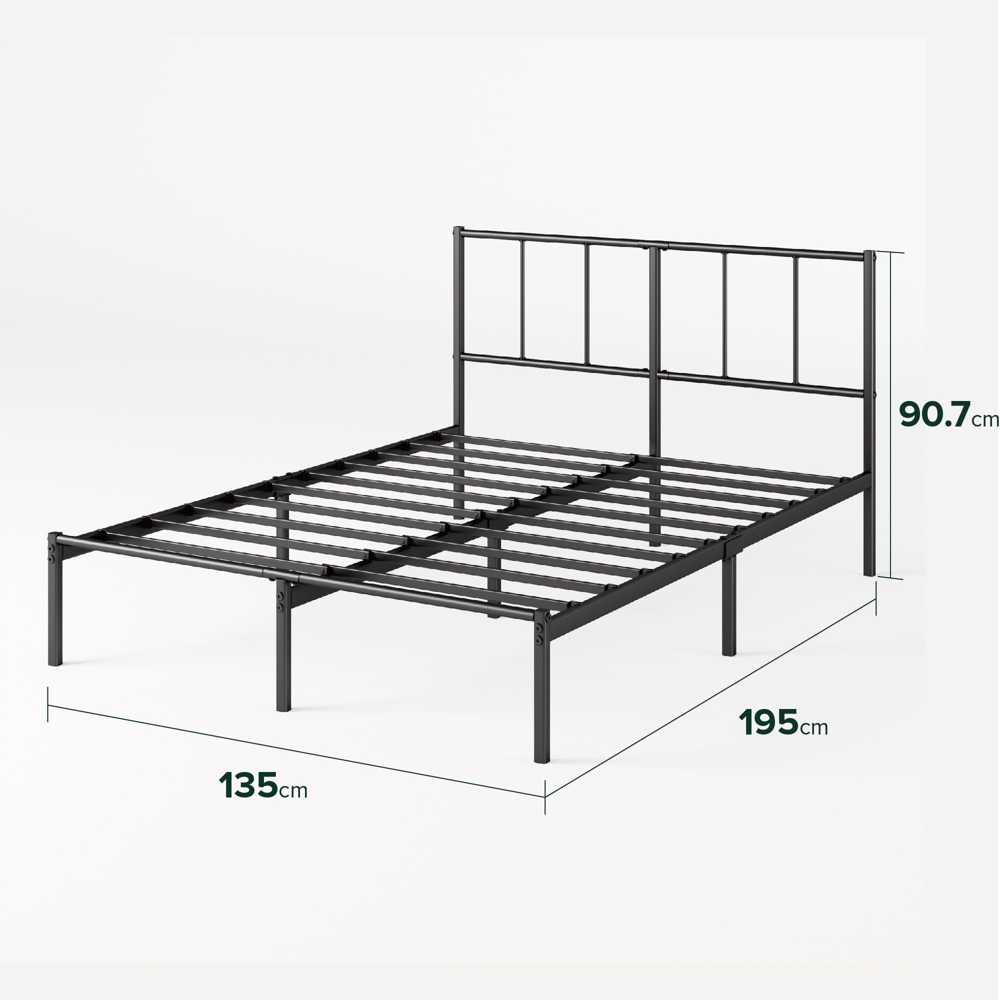 Zinus Justin łóżko 135 x 190 cm - metalowy stelaż z zagłówkiem - wysokość 30 cm - łóżko kontynentalne z blachy metalowej - łatwy montaż - schowek pod łóżkiem - nowoczesny design - czarny