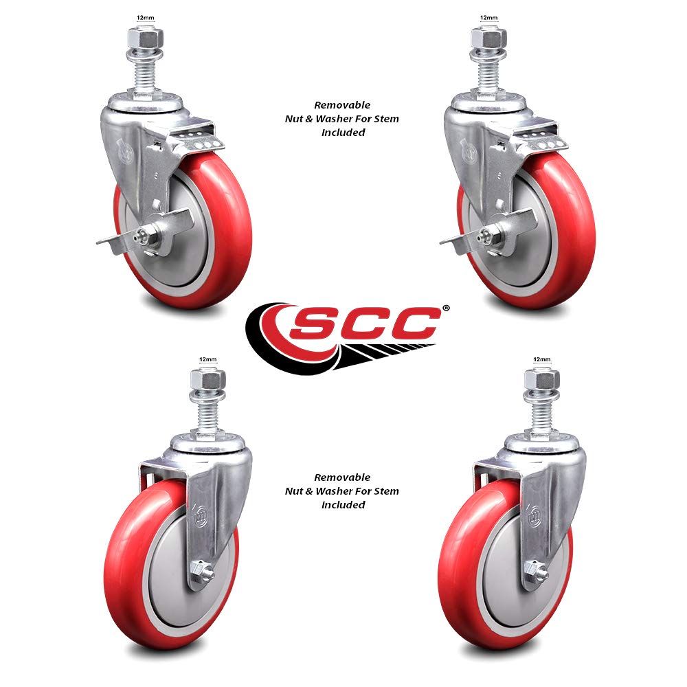 Polyurethane Swivel Threaded Stem Caster Set of 4 w/5