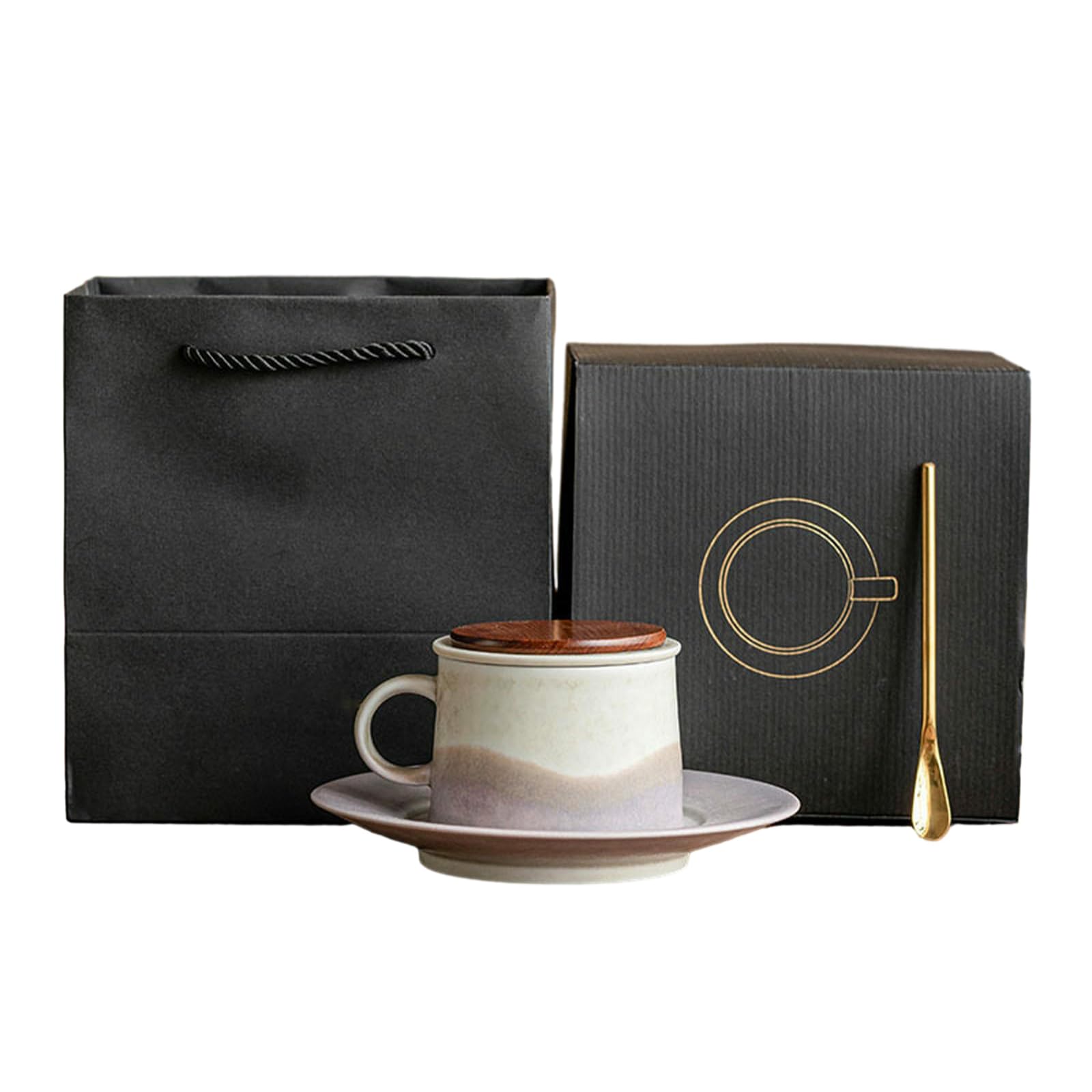 Taza de café Shanhai de 185 ml, taza de café de cerámica para el hogar, taza de café de té morado con plato [paquete de caja]