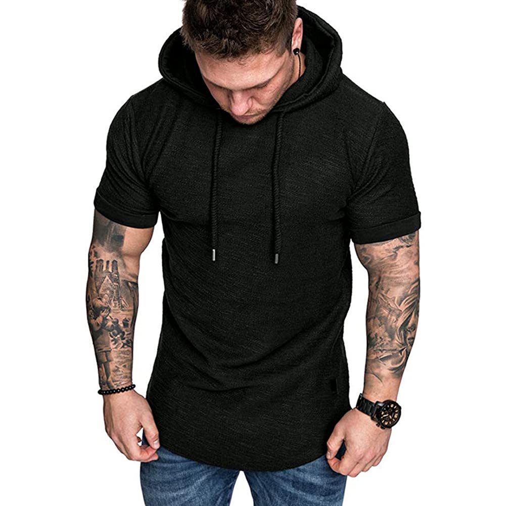 Wowcarbazole Men's Gym Hoodies Workout Sweatshirts Short Sleeve Athletic Muscle T-Shirts Pullover