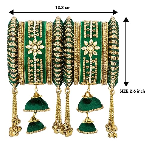 Image of Peora Velvet Silk Thread Kundan Studded Chuda Bangles Set Gift for Women