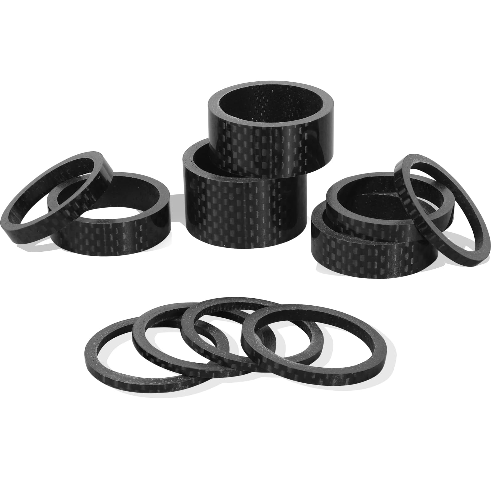 BUCKLOS 11PCS Headset Spacer Bike 1-1/8 Fork Stem Aluminum Carbon Fiber Washer - 20 15 10 5 3 2 mm Mountain Bikes Road Bicycle Threadless Ultralight