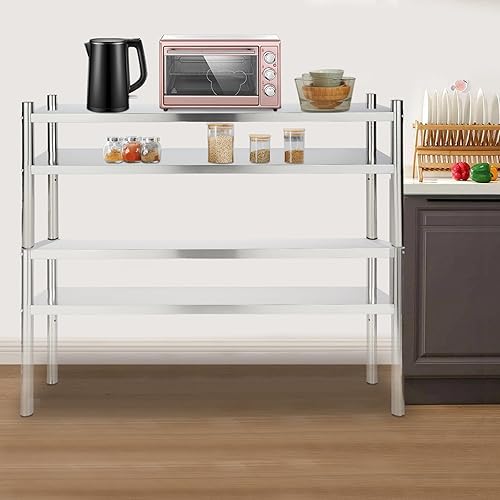 Miniatura 2 de LEYSRIS Estantes de almacenamiento de garaje de 2 capas resistente con pies antideslizantes, unidad de estantería de acero inoxidable de 176 libras,