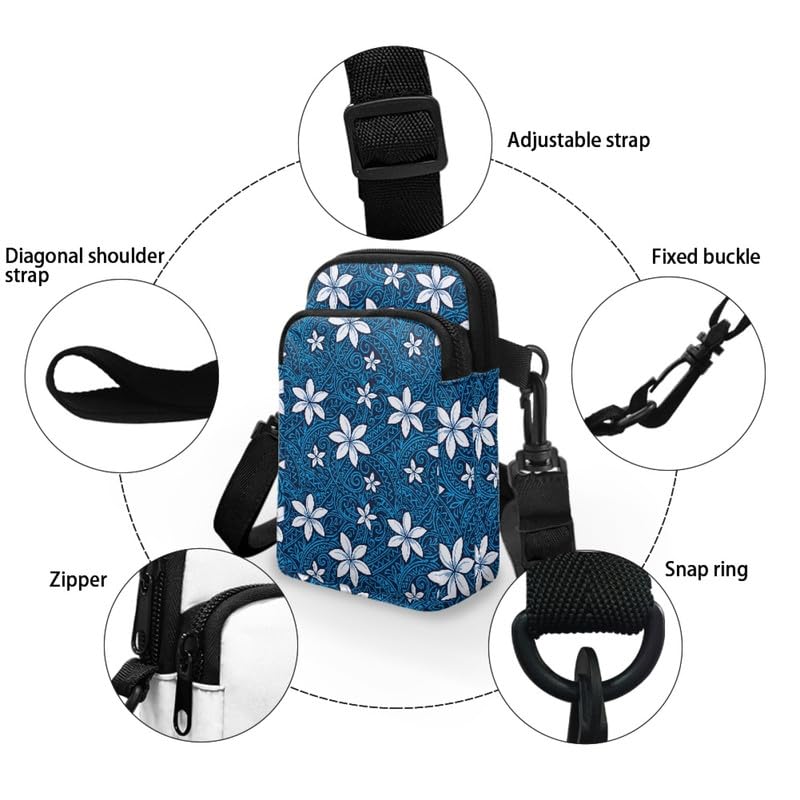 Image of Hawaiian Tribal Small Crossbody Bags for Women Cell Phone Bag Purse, Sea Turtle Zipper Sling Purses Shoulder Bag