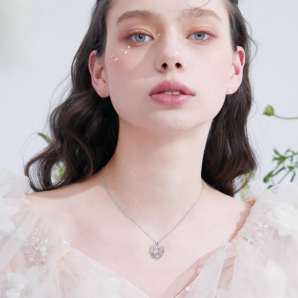 YFN Kristall Kette Sterling Silber Herz Halskette Blume Kristall Stein Anhänger Rosenquarz Schmuck Geschenke für Frauen Geburtstag Geschenke für Mama