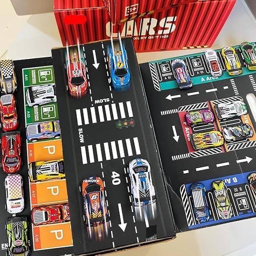 Image of Pull Back Racing Car Toy Set for Kids Pack of 48 Mini Alloy Die Cast Plastic Cars, Small Push & Go Vehicle Toys for Boys & Girls, Party Favors & Gift Set