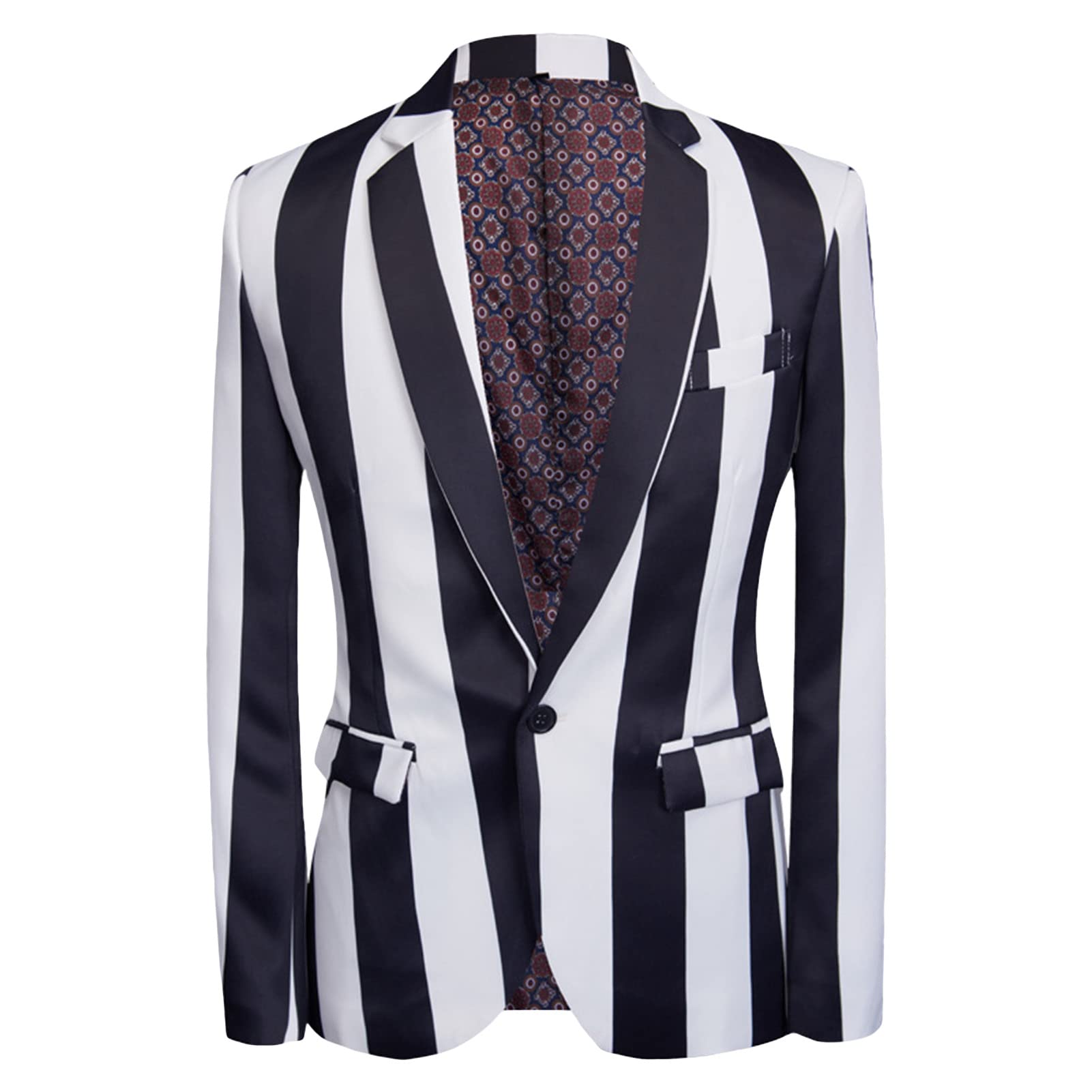 Men Slim Fit Striped 2 Pieces Suit One Button Stripe Formal Blazer & Pant Single Breasted Prom Wedding Tuxedo Set (Black,X-Large)