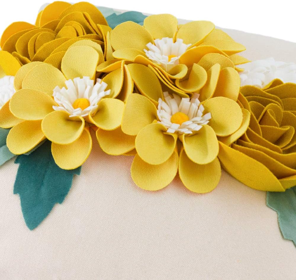 JWH 3D Flower Throw Pillow Cover Aesthetic Decorative Floral Accent Cushion Handmade Pillowcase for Bed Living Room Couch Office 18x18 Inch Beige Yellow Green