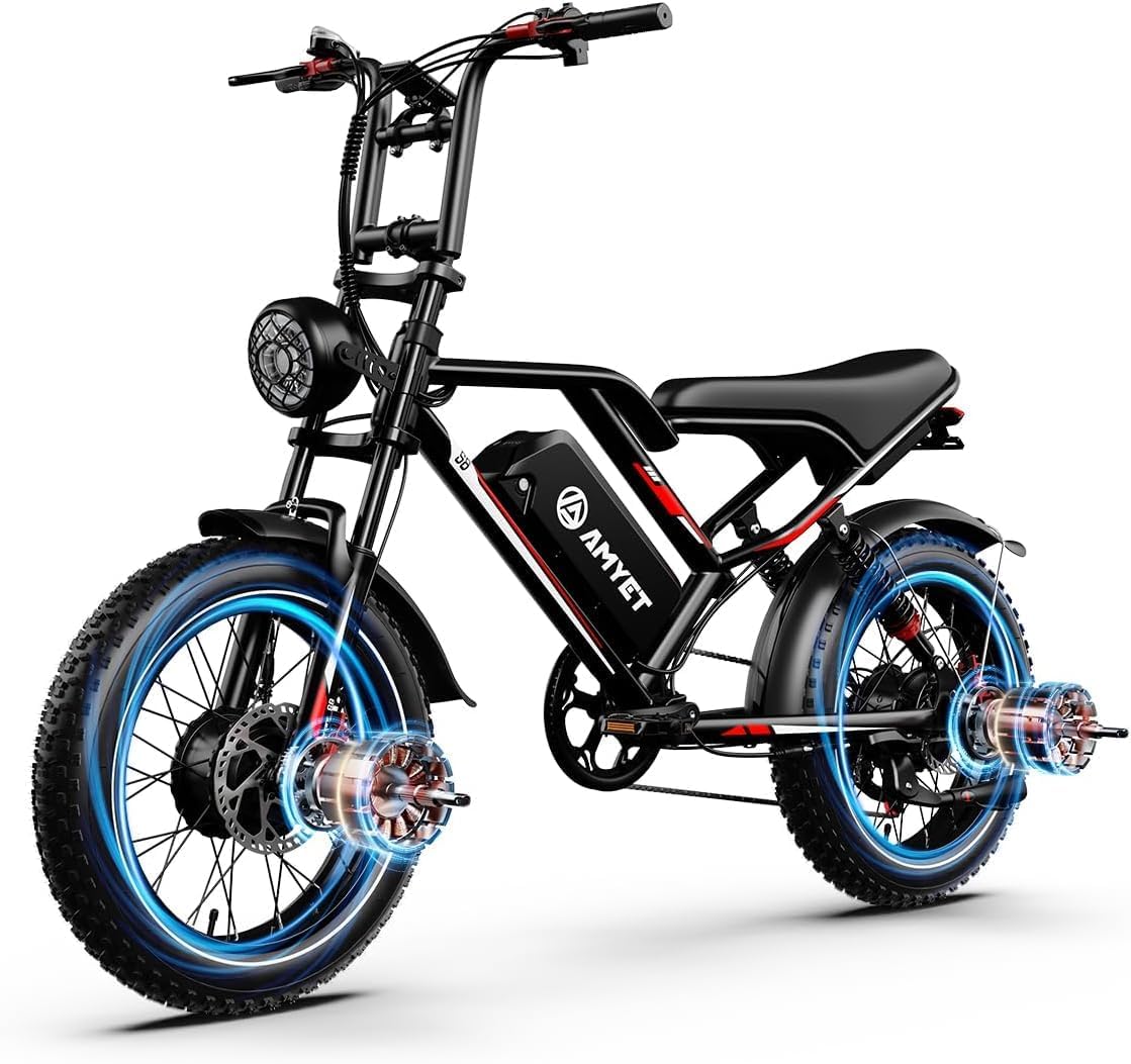 AMYET S8 Peak 3000W Electric Bike for Adults with Dual Motor Ebike Electric Bicycles, 48V 25AH Removable Battery Top 35MPH Max70 Miles,Hydraulic Disc Brake Full Suspension Fork Electric E Bikes