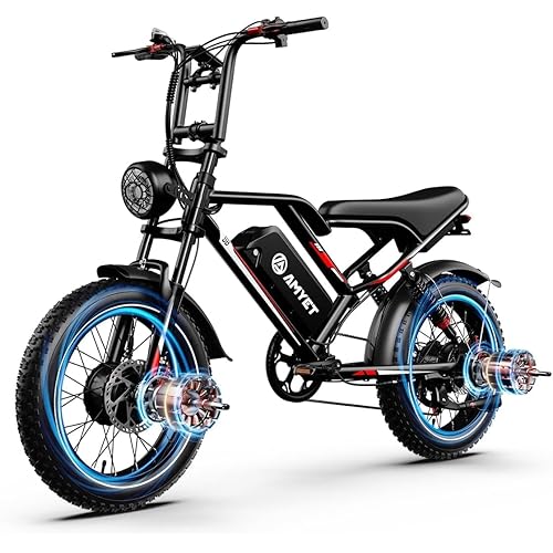 AMYET S8 Electric Bike for Adults | Single/Dual Motor Ebike 30-33MPH Electric Bicycles | 30-75 Miles Max Range Hydraulic Disc Brake Full Suspension Fork 7-Speed Electric Bike