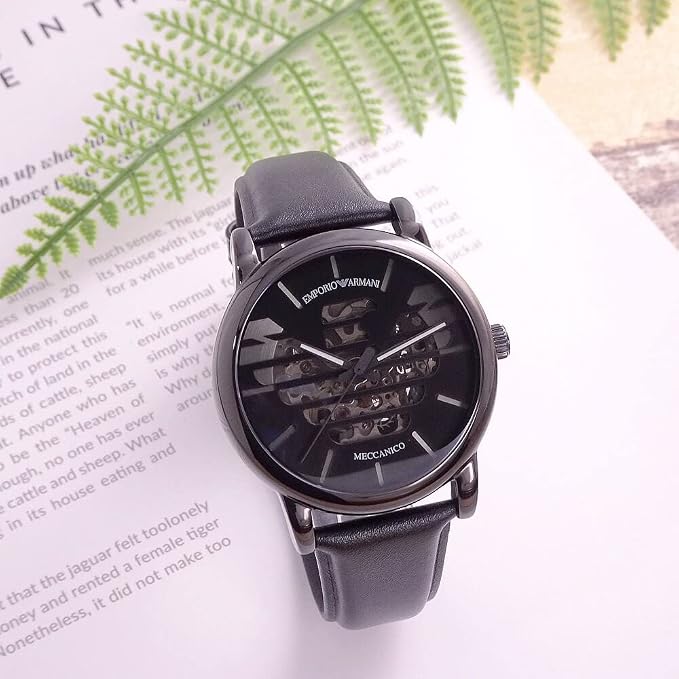 Emporio Armani Orologio Automatico A Tre Lancette, Acciaio Inossidabile,  Dimensione Cassa 43 mm, da Uomo, Nero : Amazon.it: Orologi