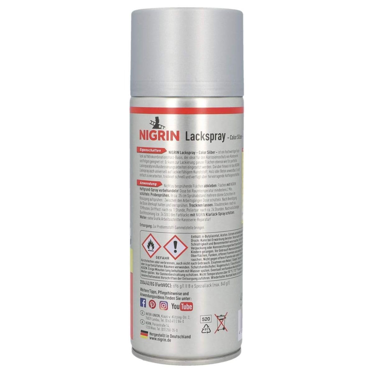 NIGRIN Lackspray, 400 ml, Autolack Silber, schützt Felgen und Karosserie vor Rost, schnell trocknend - 2
