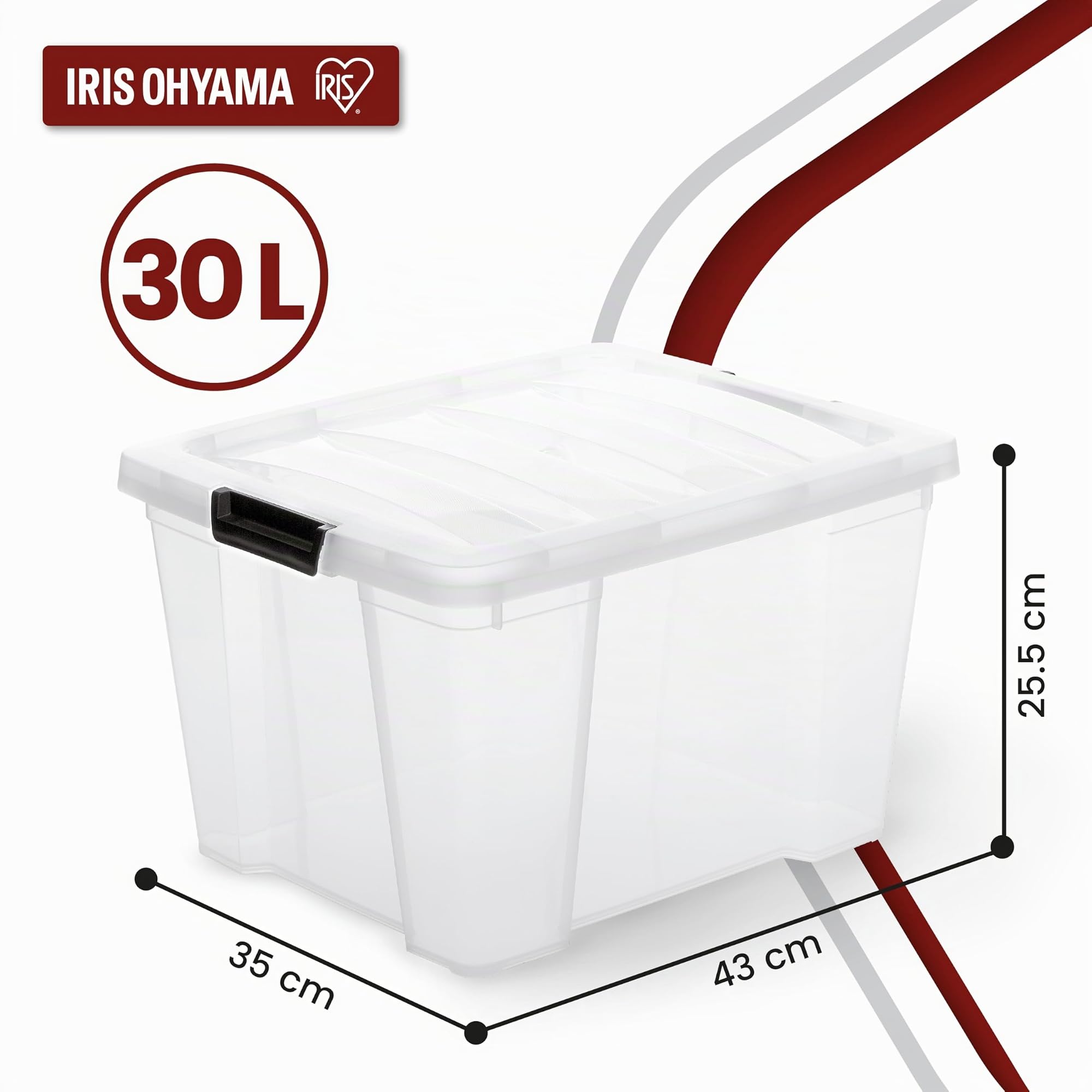 Iris Ohyama, Caja de plástico, Lote de 4 cajas de 30L - HB-30 - Transparente, A43 x P35 x A25,5 cm
