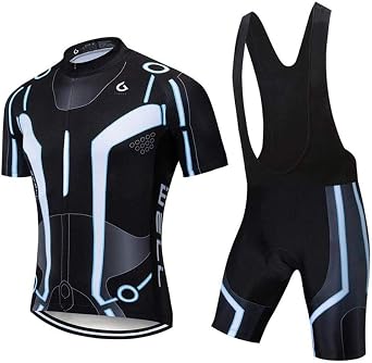 Mens Quick-Dry Cycling Jersey Set Road Bike Bicycle Shirt + Bib Shorts with 9D Gel Pad MTB Riding Clothing Kit