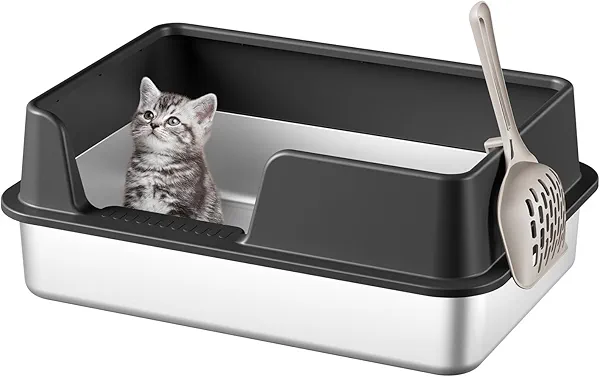 Stainless Steel Cat Litter Box, Metal Kitty Litter Box for Small Cats, Non-Stick