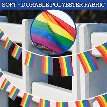 MEGA VALUE Rainbow Pride Flag Bunting – 33ft (10m) Long with 24 Flags – LGBT Pride Banner for Parades, Festivals, Pride Month, Events, Homes, Gardens & Bars