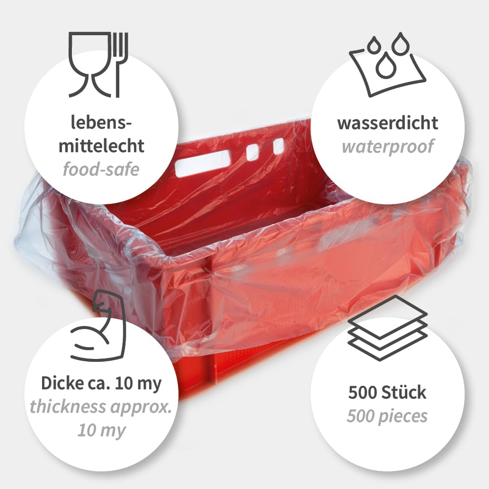 FRANZ MENSCH 500 Stück, Auskleidungssäcke, E2, transparent-blau, HDPE 10my | 65 x 64 cm, Fleischkistensack, Einlegesäcke, box liners, meat crate liners, für Fleischkisten, Metzgerei, Lebensmittel