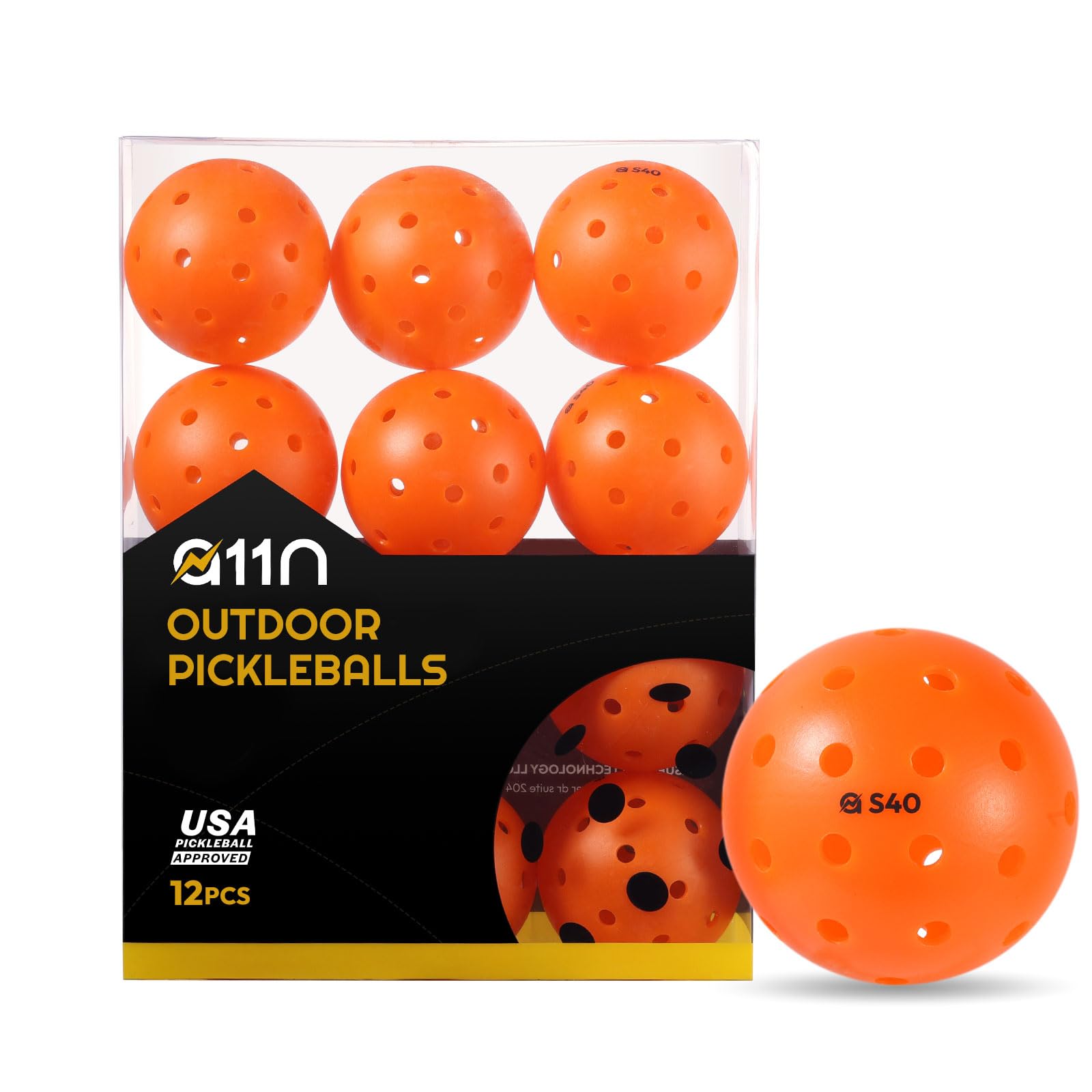 A11N S40 Outdoor Pickleball Balls- USA Pickleball Approved for Tournament Play, 3/6/12/50-Pack, Neon Green/Fuchsia/Tangerine