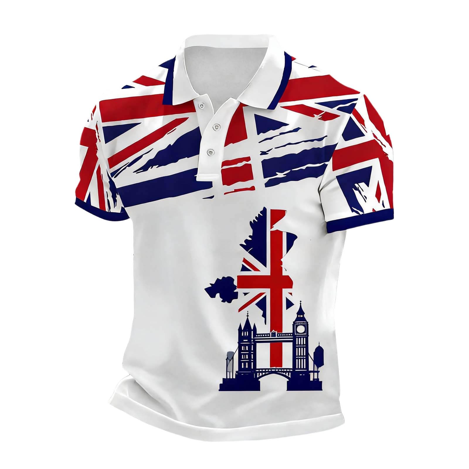 Men's Union Jack Polo Shirts 2026 England National Day Golf Shirt Great British Bunting Flags Golf Tops Casual Short Sleeve Poloshirts Festival Tee Top