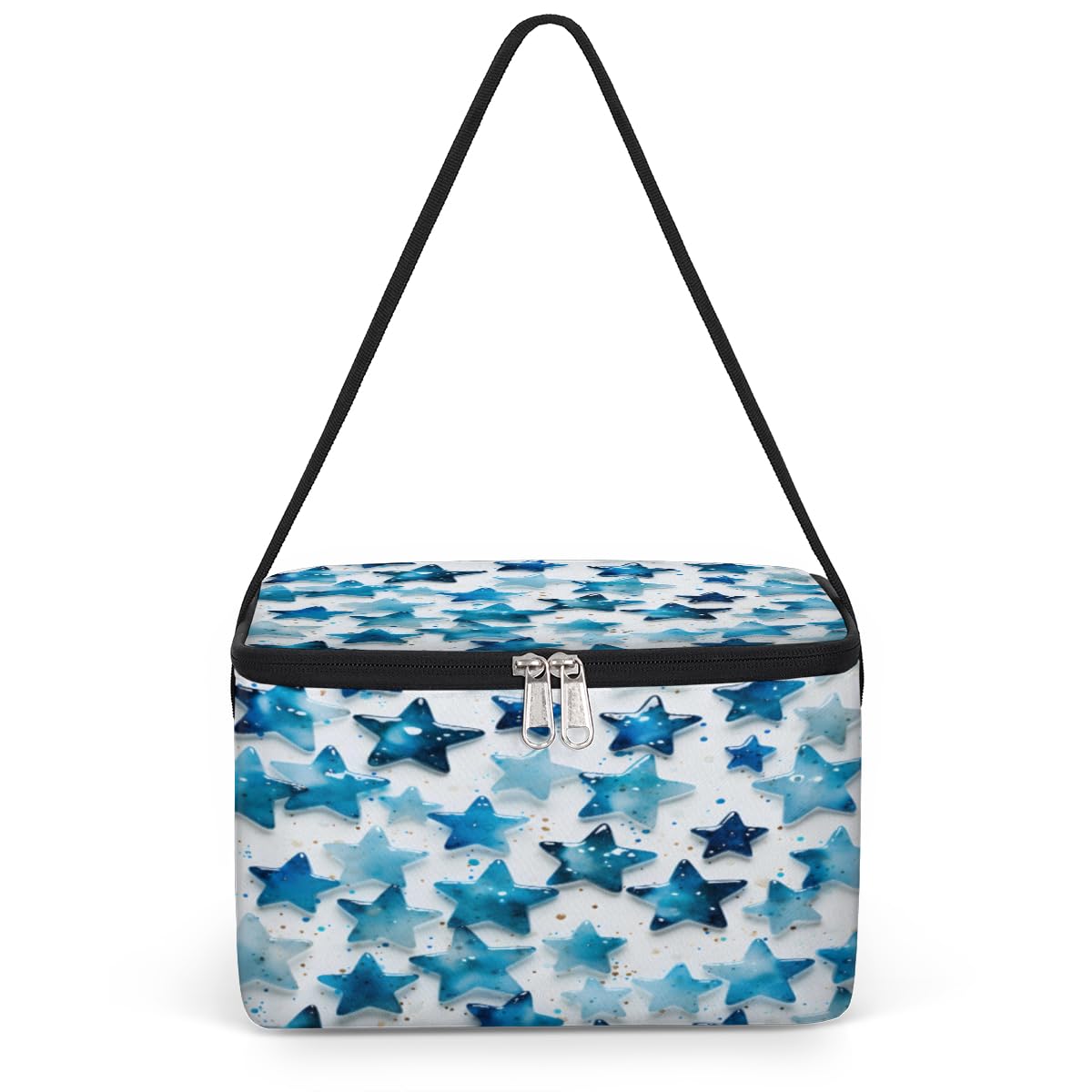 GzLeyigou Blue Bright Stars Lunch Bags for Women Men 9 Cans, Hot & Cold Food Delivery Bag Insulated Grocery Bag Insulated Lunch Box Star Cooler Bag for Office Work Picnic Beach