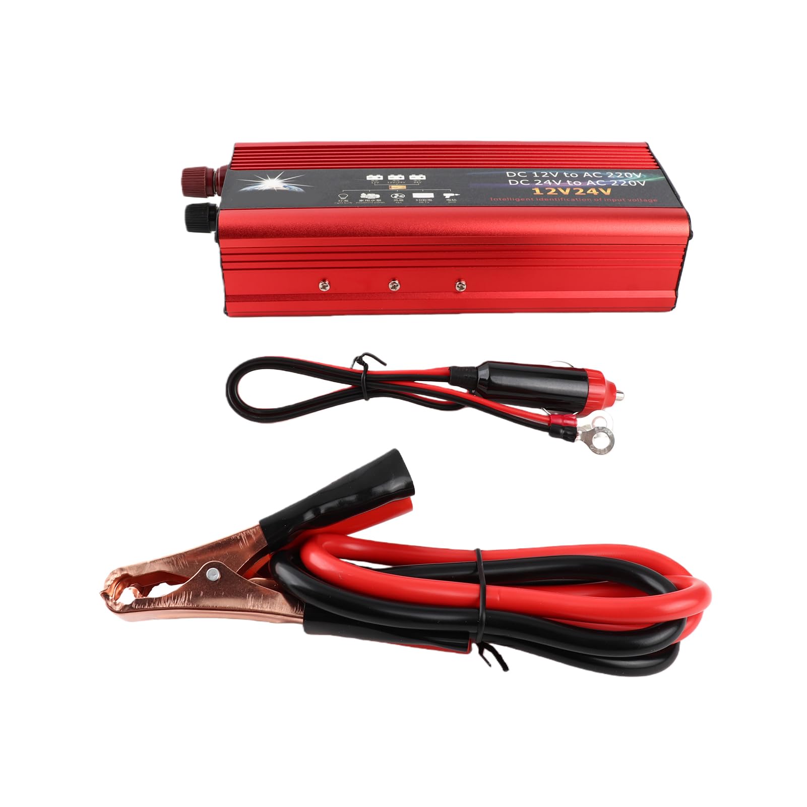 Onduleur 2000W 12V/24V vers 220V, Convertisseur de Tension Pur Sinus avec 2 Ports USB und Affichage LCD pour Camping-Car, Voiture, Bateau