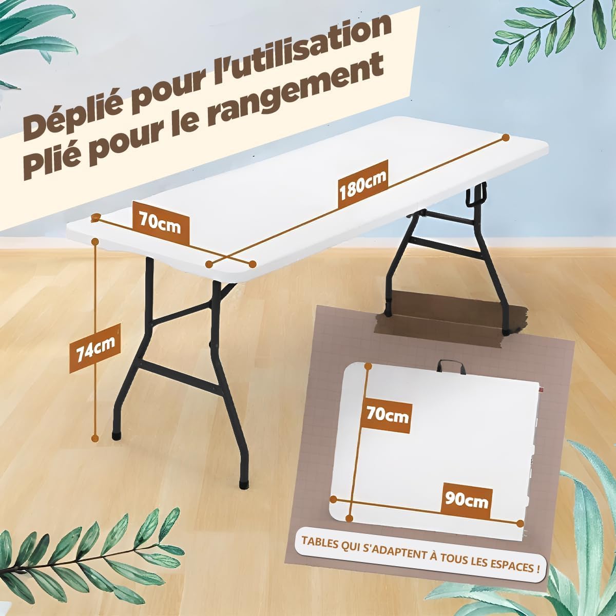 Generico Confortil Tavolo Pieghevole - 180x70x74cm - Tavolo da Giardino per 8 Persone - per Giardino, Terrazza e Balcone(1)