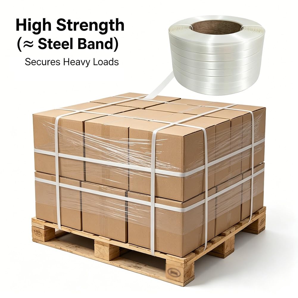 Rouleaux de feuillard Haute résistance, Corde Plate en Fibre tissée, Kits d'emballage et Sangles pour Le cerclage et l'emballage sécurisé