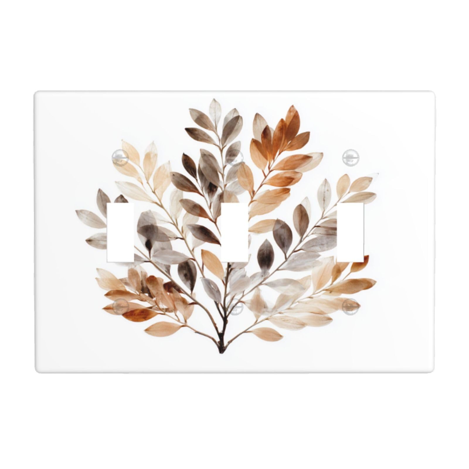 Watercolor Botanical Pressed Plant Specimen Light Switch Covers 3 Gang Triple Toggle Wall Plate Switchplate Electrical Faceplate for Bathroom Kitchen Bedroom Decor