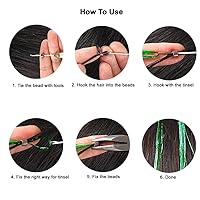 Vista 7 de Kit de oropel para el cabello con herramientas 6 piezas, 1200 hebras, extensiones de cabello de oropel rosa, resistentes al calor, extensiones