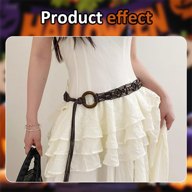 YALLNASL Womens Rope Braided Woven Belts Vintage Cowgirl Boho High Low Waist Belts for Women Girls Dresses Jean Beaded Chains4