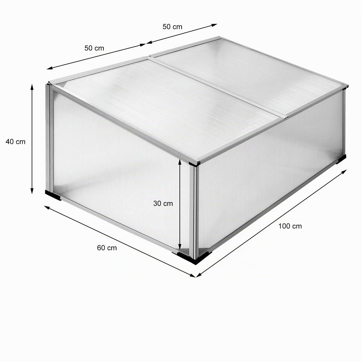 ECD Germany Invernadero de Policarbonato con Marco Frío de Aluminio 100 x 60 x 40 cm Techo con Cerradura Transparente Resistente a la Intemperie y a Rayos UV Vivero para Verduras Huerto de Jardín