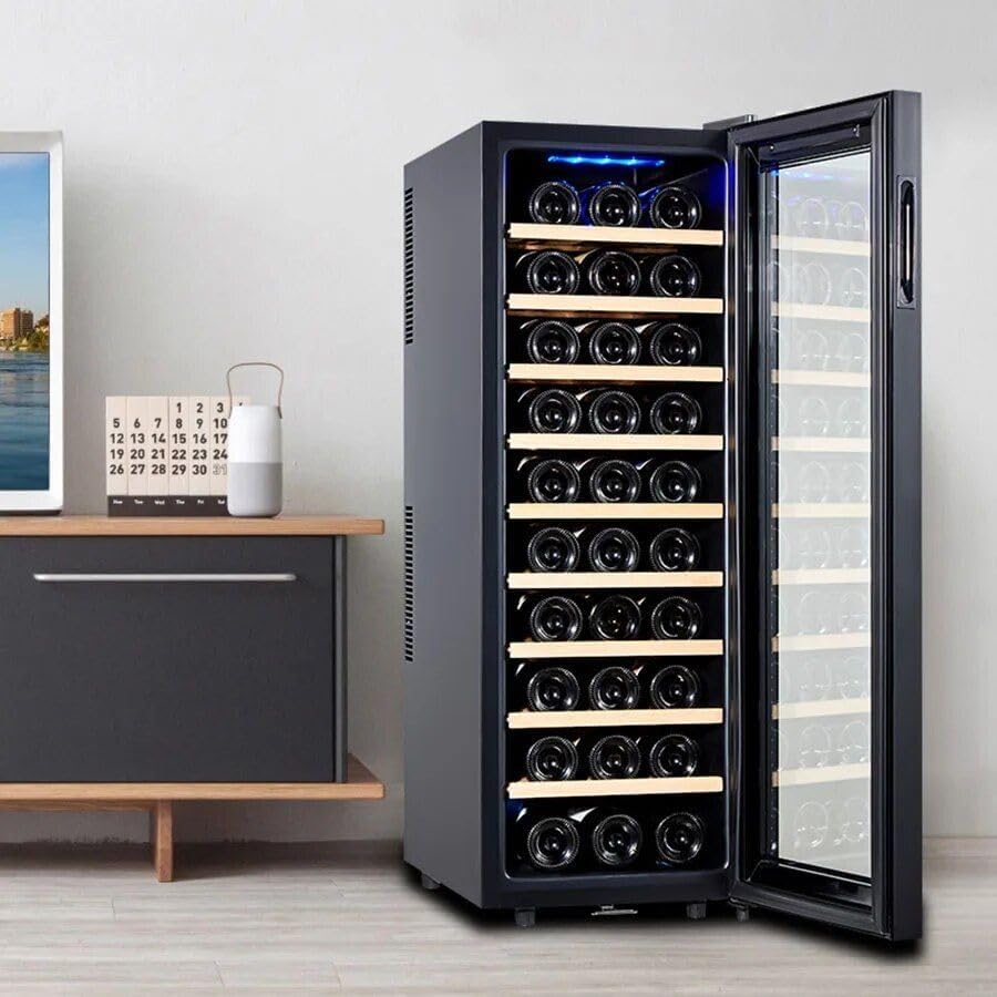 Generic Elegant Modern Metal Wine Cabinet with Glass Holder and Refrigerator Storage, Black