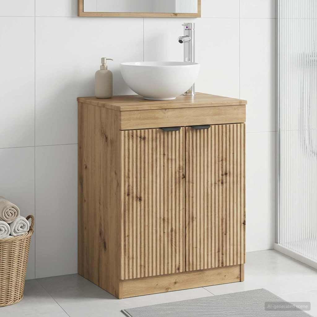 Mueble de baño de roble Artisan, 54 x 41 x 70 cm, material de madera con espacio de almacenamiento, asas empotradas, puerta y estante, ahorra espacio como armario bajo lavabo para baño moderno