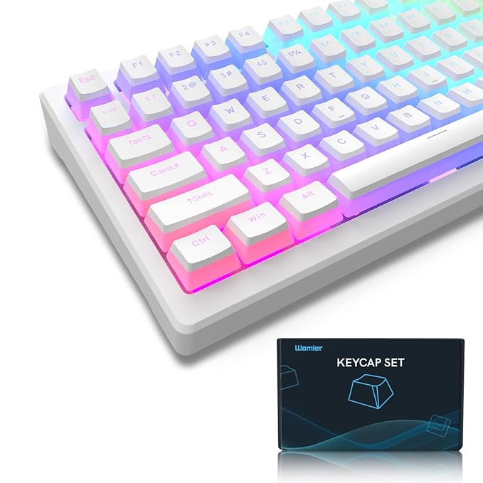 Womier Pudding Keycaps, PBT Shine Through Keycaps White 164 Keys Set | Custom Key caps Set OEM Profile, Mechanical Keyboard Keycap Universal Compatiability for 100%, 75%, 65%, 60% Keyboard-White