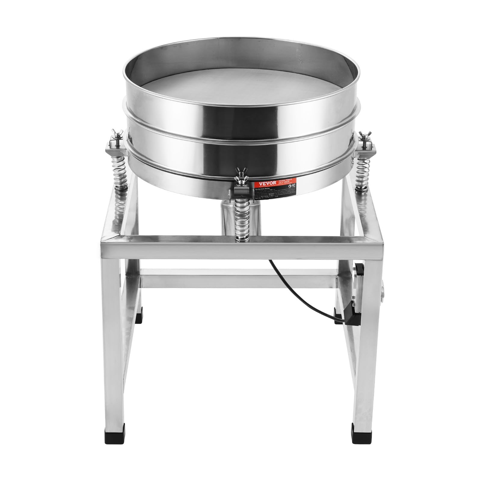 VEVOR Tamiz Vibratorio Eléctrico Automático de Acero Inoxidable con Malla 40+100, 25 W con Soporte y Ruedas, para Harina en Polvo, Frijol Mungo, Arroz, Mijo, 570 x 575 x 680 mm, 3450 r/min, Plata