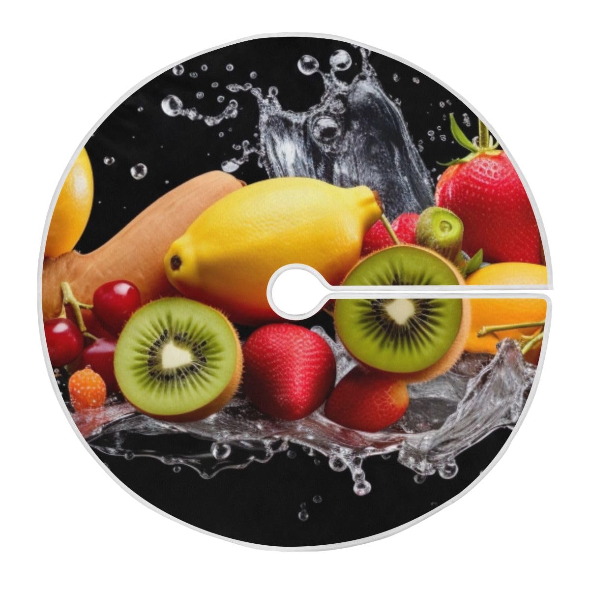 35 Inches Fruits Water on BlackTree Skirt Xmas Tree Skirt Mat for Holiday Christmas Party Decorations