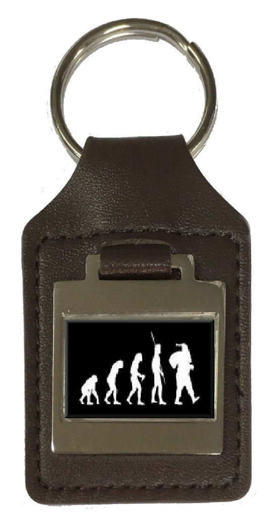Porte-clés en cuir gravé évolution singe homme idée cadeau Père Noël