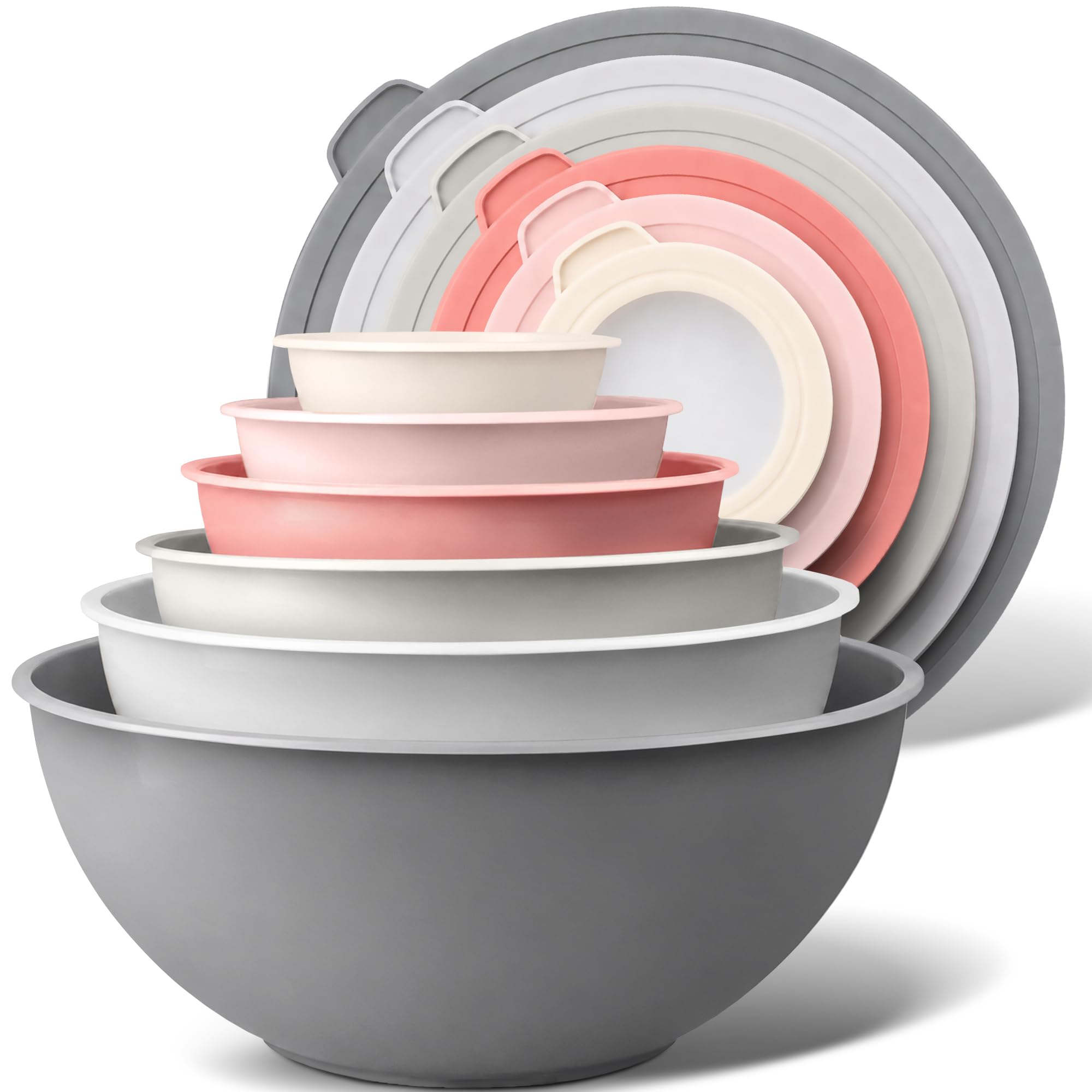 Zulay Kitchen 12 Piece Plastic Mixing Bowls with Lids Set - Colorful Mixing Bowl Set for Kitchen - Nesting Bowls with Lids Set - Microwave and Freezer Safe (Pink Ombre)