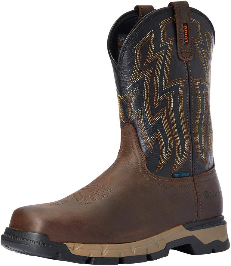 Ariat Mens Rebar Flex Western Waterproof Work Boot Dark Brown/Black 11 Wide