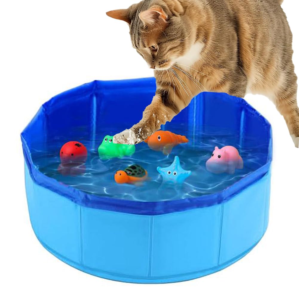 Juguete de piscina para gatos con agua de peces, juguete portátil para gatos, piscina plegable para gatos con juguetes interactivos de peces, juguete para gatos para estimular los instintos de cazador