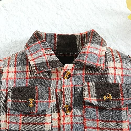 Toddler Baby Girls Jacket Plaid Boys Long Sleeve Button Down Shacket Kids Spring Coat Casual Outerwear Top4
