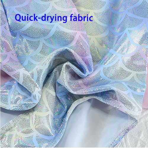 Girls One Piece Swimsuit Set, Mermaid Bathing Suit with Swim Cap Hair Band for Girls, Kids Swimwear for Ages 5-94