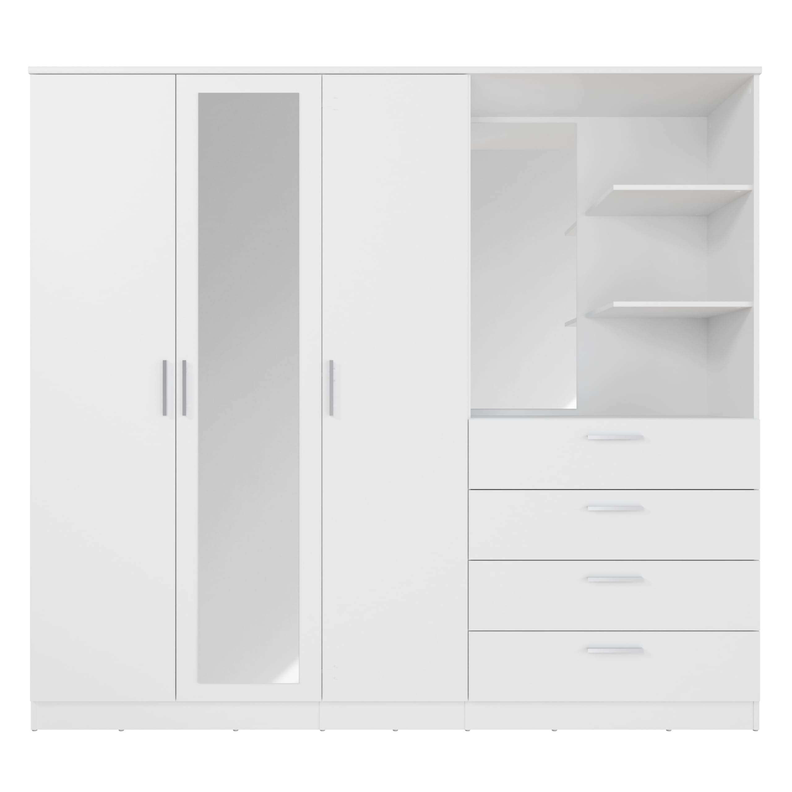 AVANTI TRENDSTORE - Osasco - Armadio nel colore bianco a 3 ante di qui una a specchio e 4 cassetti, sopra i cassetti comodi ripiani. Misure ca LAP 199x181x52,7 cm