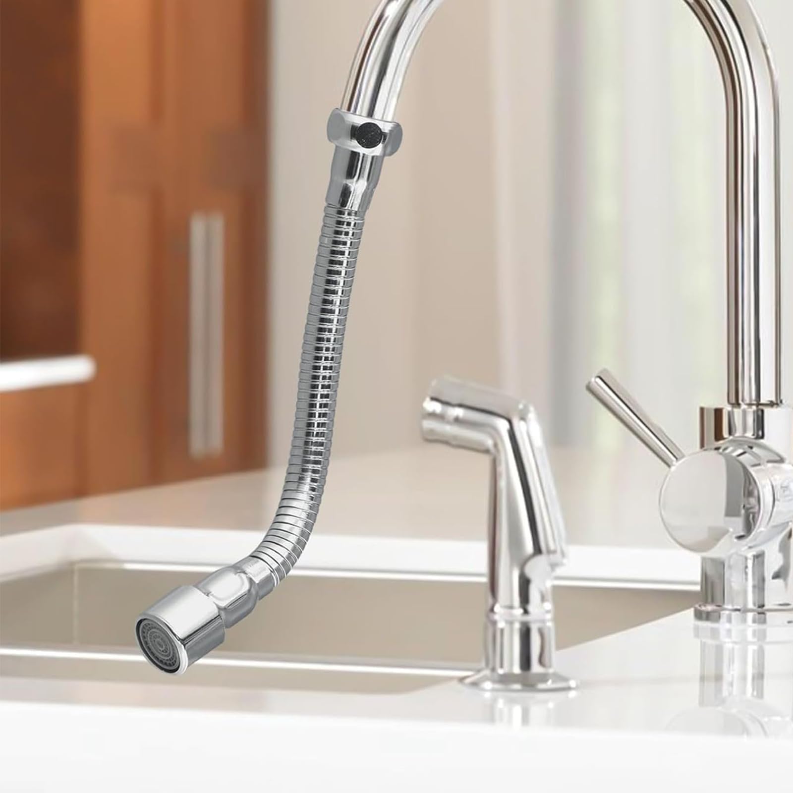 Extensión de Grifo de Acero Inoxidable de 30 cm, Ajustable 360°, con Adaptador de Rosca Interior y Exterior y Juntas, Adecuado para Grifos de Cocina y Baño