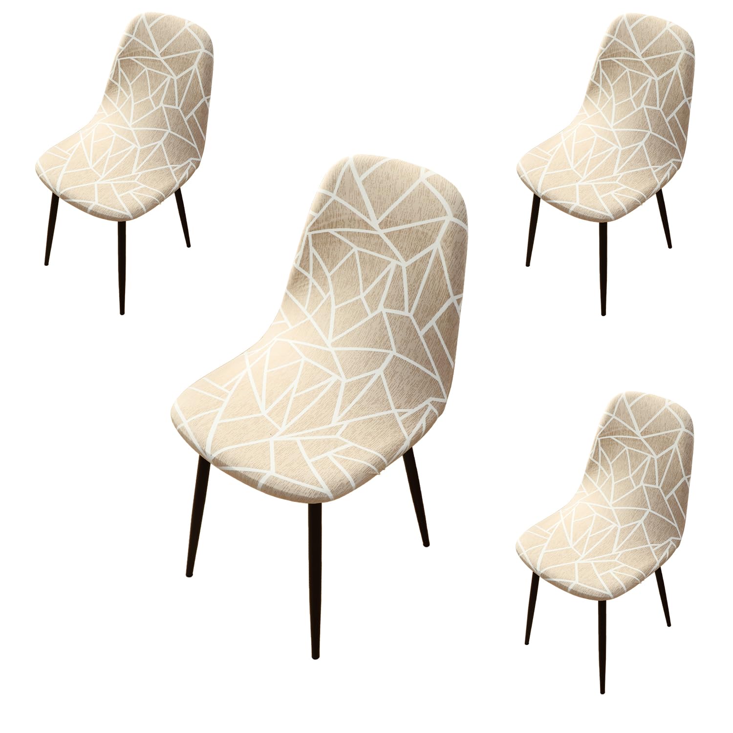 HOKIPO 140 GSM Stretchable Shell Chair Cover, Mid Century Modern Dining Chair Cover 'Elira Series', Pack of 4, Beige Abstract Geometry (AR-6286-C3*4)-image-41