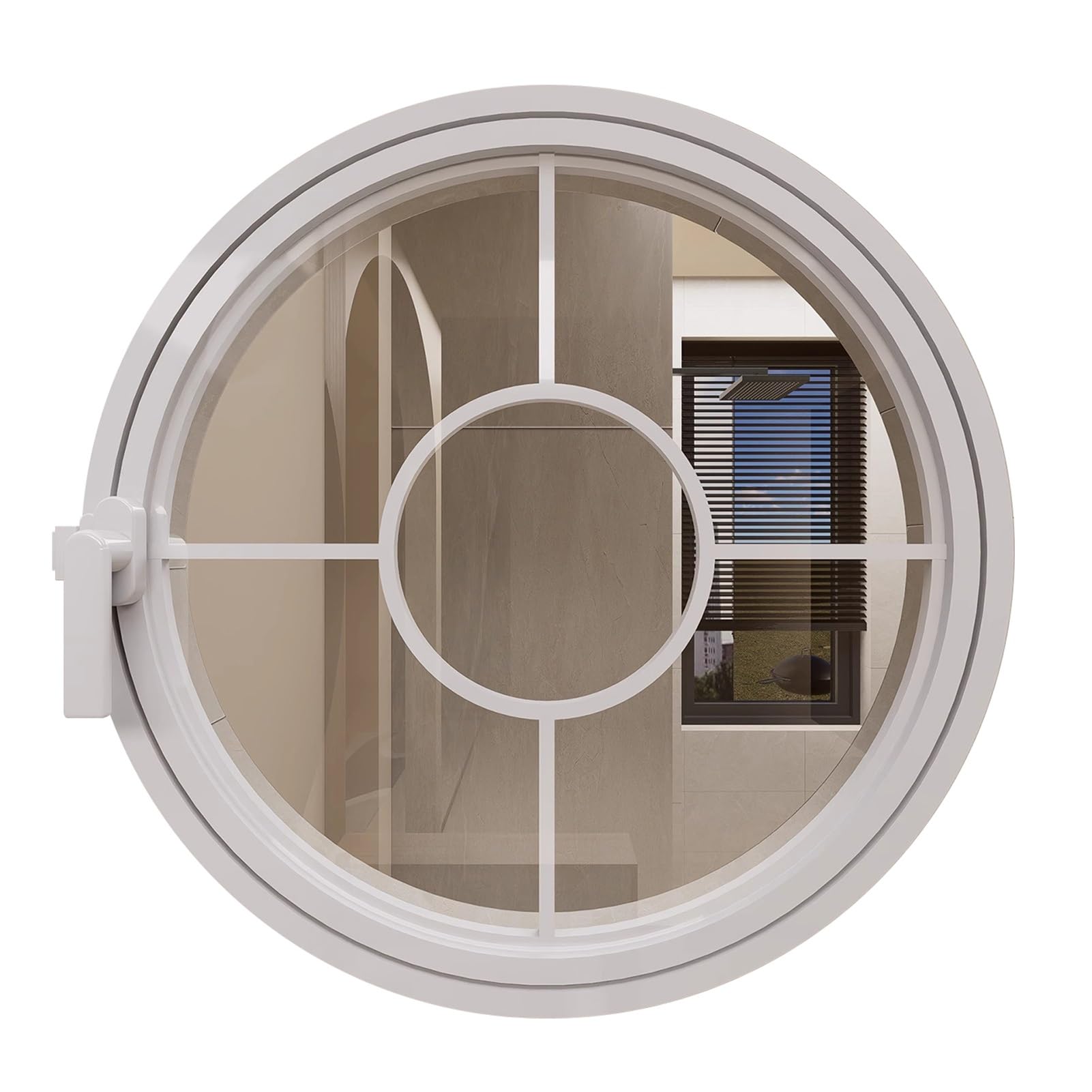 Ventana de Vidrio Redonda giratoria con Marco de Aluminio y burlete, 40, 50, 60, 70, 80, 90 y 100 cm, para cobertizo, con Montaje Empotrado, para iluminación y ventilación (Blanca, 70 cm/27,