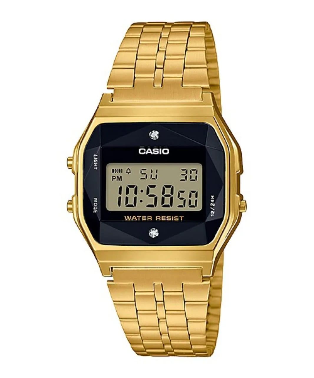 CasioUnisex Watch - A159WGED-1DF Black Dial, Gold Band