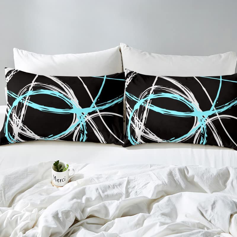 Retro Circle Bedding Duvet Cover Set Single Blue Black White Stripes Bedding Set for Kids Boys Girls Abstract Art Decor Comforter Cover Set Microfiber Bedspread Cover Bedroom Bedclothes - Image 4